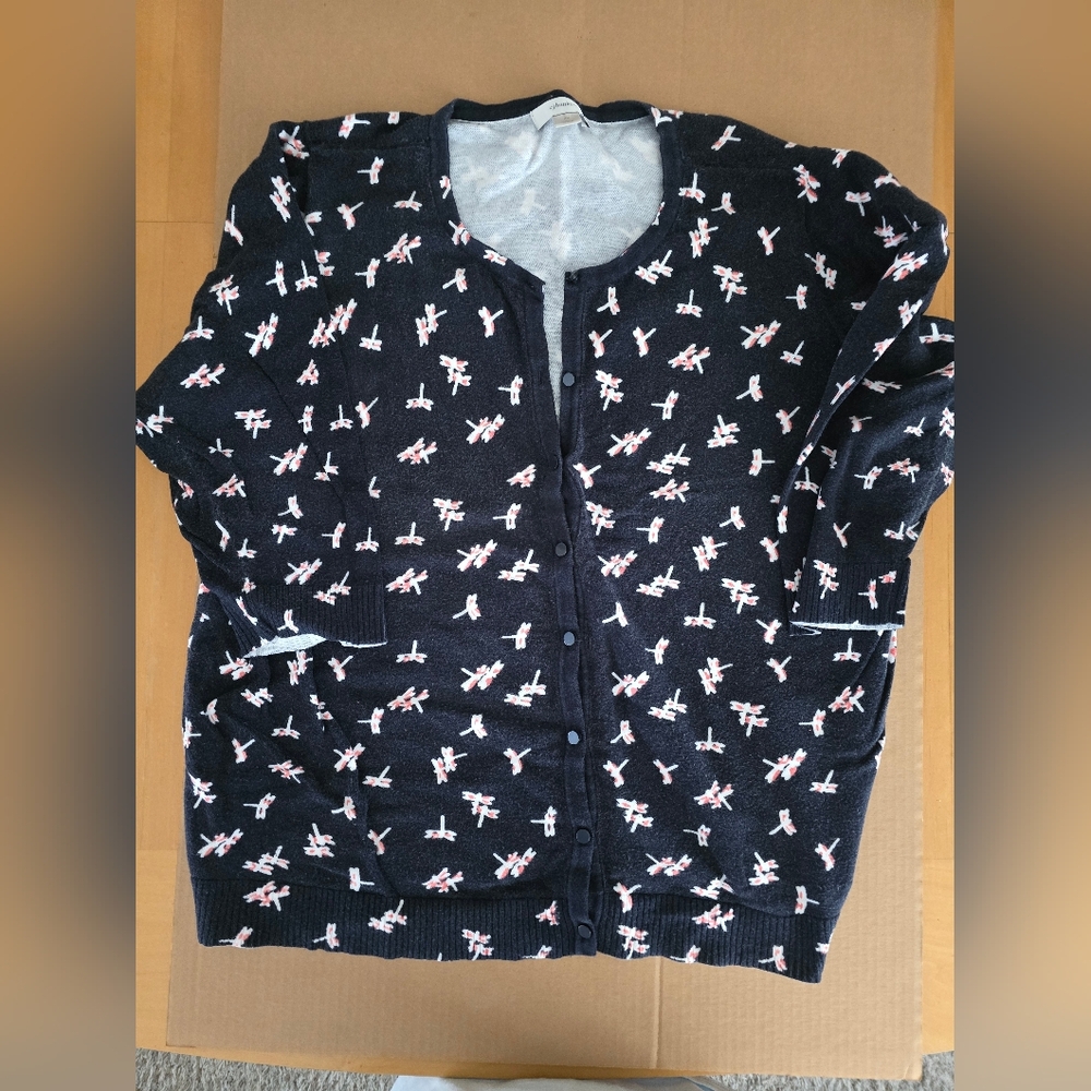 CJ Banks Navy and White Knit Cardigan